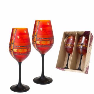 Studio Miracle Sklenice na víno 2ks. přátelská souprava - červeno-oranžové, 250ml, ruční dekorace
