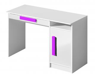 Psací stůl GULIVER 9 Domel 120/80/50 barva: bílý mat/bílý lesk/fialové úchyty