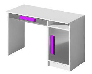 Psací stůl GULIVER 9 Domel 120/80/50 barva: bílý mat/popelový lesk/fialové úchyty