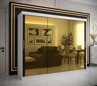Šatní skříň GOLDEN T3 Abika 250/200/62 barevné provedení: bílý mat-černý mat