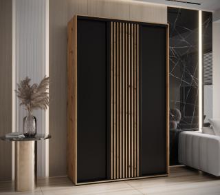 Šatní skříň Sapporo Abika 150/205,2/60 barevné provedení: dub artisan + černý mat+artisan lamely