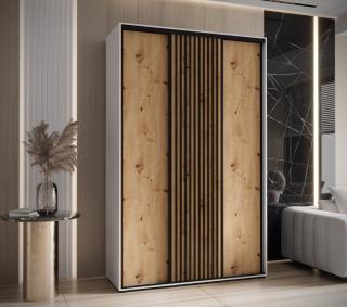 Šatní skříň Sapporo Abika 160/205,2/60 barevné provedení: bílý mat + dub artisan + černé lamely