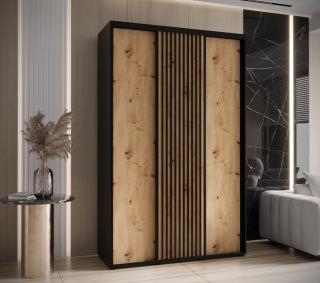 Šatní skříň Sapporo Abika 160/205,2/60 barevné provedení: černý mat + dub artisan + černé lamely