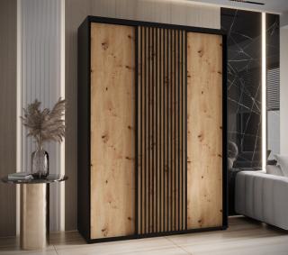Šatní skříň Sapporo Abika 170/205,2/45 barevné provedení: černý mat + dub artisan + černé lamely