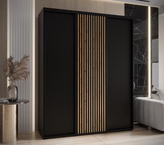 Šatní skříň Sapporo Abika 200/205,2/60 barevné provedení: černý mat + černý mat+ artisan lamely