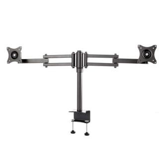 Stolní držák na 2 monitory EDBAK SV06 (Profesionální stolní držák na 2 monitory 15-27", nastavení výšky 100-400 mm, vzdálenost od tyče 0-525 mm, naklápění +/-75°, otáčení +/-300°, pivot +/-360°, VESA 75x75 a 100x100, nosnost 20 kg.)