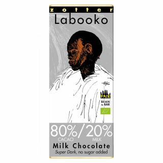 Bio hořká čokoláda Zotter 80% s mlékem, 65 g  Fairtrade