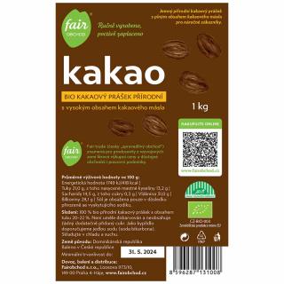 Bio kakaový prášek přírodní vysokotučný, 1 kg