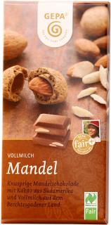 Bio mléčná čokoláda 38% s celými mandlemi, 100 g  Fair Trade