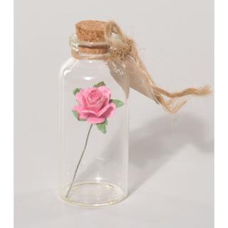 Růžička v láhvi z Thajska, růžová, 7 cm