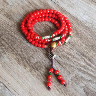 Buddhistická mála keramická - Červená (Meditační korále keramika (růženec, náramek) - Červené)