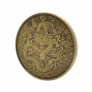 Čínský drak, mince, amulet, talisman pro štěstí a ochranu (Mince, Čínský drak, feng šuej - Talisman, štěstí, ochrany)