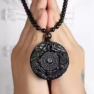 Jin a jang, drak - Růženec, korále pro štěstí - Ochranný talisman (Ochranný amulet pro štěstí, Jin Jang, drak)
