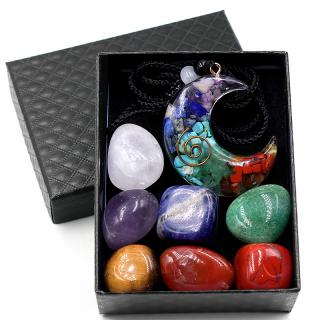 Sada 7 čakrových kamenů s Orgonovým náhrdelníkem (Orgonový náhrdelník + 7 čakrových kamenů)