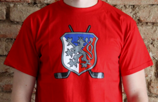 Pánské tričko - Lev a hokejky Barvy: Červená, Velikost: M
