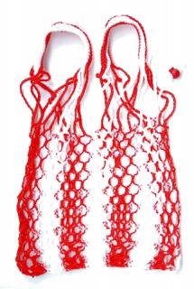 Síťová taška - červeno-bílá