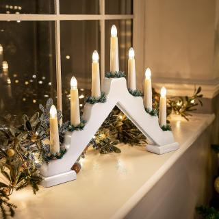 Dřevěný vánoční svíce bílý 7 svíček do zásuvky