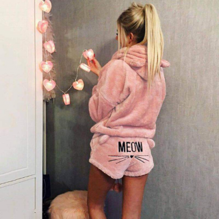 Stylové teplé pyžamo MEOW – set s oušky na kapuci Velikost pyžamo: L