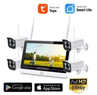 2.0Mpx WiFi venkovní bezdrátový kamerový systém s LCD displejem 12" , 4 kamery – TUYA, Android/iOS (Model: AS-7204-PN)