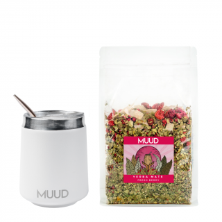 MUUD Basic Set Yerba Mate Druh mixu: RŮŽOVÁ: Fresh Berry, Typ kalabasy: Ocelová - Bílá