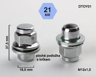 Kolová matice M12x1,5 s plochou podložkou zavřená, klíč 21 (DTOY01) chrom (Matice na kola)