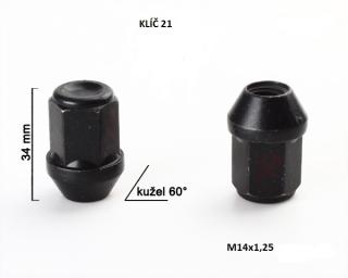 Kolová matice M14x1,25mm, dosedací plocha kužel, uzavřená, klíč 19, pozink (Matice na kola)