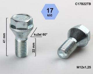 Kolový šroub M12x1,25x22mm kužel 60° s krátkou hlavou, klíč 17, pozink (Kolový šroub s krátkou hlavou)