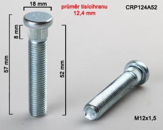 Kolový Svorník M12x1,5x52mm, průměr tisicíhranu 12,4mm  (Kolový šteft)