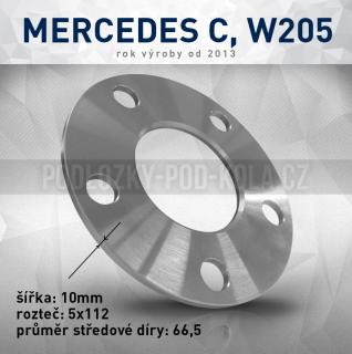 Rozšiř. podložka Mercedes C, W205, šíře 10mm, rozteč 5x112, střed 66,5 - průchozí, 1ks (Rozšiřovací podložka pro vozy Mercedes C, W205,  r.v.13->)