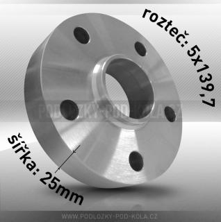 Rozšiřovací podložka, šíře 25mm, rozteč 5x139,7 - průchozí, 1ks  (Distanční podložka)