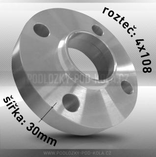 Rozšiřovací podložka, šíře 30mm, rozteč 4x108 - průchozí, 1ks  (Distanční podložka)