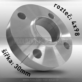 Rozšiřovací podložka, šíře 30mm, rozteč 4x98 - průchozí, 1ks  (Distanční podložka)