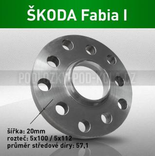 Rozšiřovací podložka ŠKODA Fabia I, šíře 20mm, rozteč 5x100, střed 57,1 - průchozí, 1ks (Rozšiřovací podložka pro vozy Škoda Fabia I, r.v. 99-07)