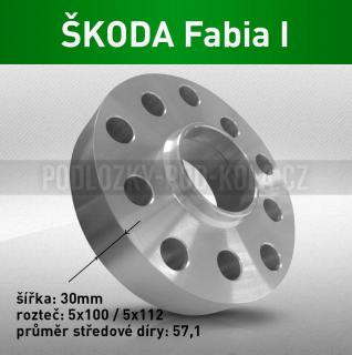 Rozšiřovací podložka ŠKODA Fabia I, šíře 30mm, rozteč 5x100, střed 57,1 - průchozí, 1ks (Rozšiřovací podložka pro vozy Škoda Fabia I, r.v. 99-07)