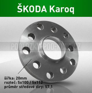 Rozšiřovací podložka ŠKODA Karoq, šíře 20mm, rozteč 5x112, střed 57,1 - průchozí, 1ks (Rozšiřovací podložka pro vozy Škoda Karoq  r.v.17->)