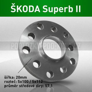 Rozšiřovací podložka ŠKODA Superb II, šíře 20mm, rozteč 5x112, střed 57,1 - průchozí, 1ks (Rozšiřovací podložka pro vozy Škoda Superb II - r.v. 08-15)