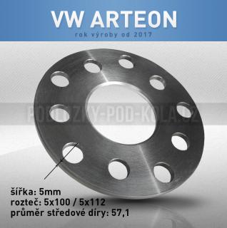 Rozšiřovací podložka VW Arteon, šíře 5mm, rozteč 5x112, střed 57,1 - průchozí, 1ks (Rozšiřovací podložka pro vozy VW Arteon, r.v.17->)