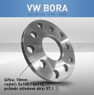 Rozšiřovací podložka VW Bora, šíře 10mm, rozteč 5x100, střed 57,1 - průchozí, 1ks (Rozšiřovací podložka pro vozy VW Bora, r.v.98-05)