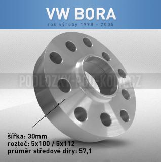 Rozšiřovací podložka VW Bora, šíře 30mm, rozteč 5x100, střed 57,1 - průchozí, 1ks (Rozšiřovací podložka pro vozy VW Bora, r.v.98-05)