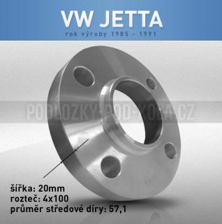 Rozšiřovací podložka VW Jetta, šíře 20mm, rozteč 4x100, střed 57,1 - průchozí, 1ks (Rozšiřovací podložka pro vozy VW Jetta, r.v.85-91)