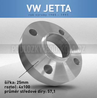 Rozšiřovací podložka VW Jetta, šíře 25mm, rozteč 4x100, střed 57,1 - průchozí, 1ks (Rozšiřovací podložka pro vozy VW Jetta, r.v.85-91)