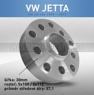 Rozšiřovací podložka VW Jetta, šíře 30mm, rozteč 5x112, střed 57,1 - průchozí, 1ks (Rozšiřovací podložka pro vozy VW Jetta, r.v.05-11)