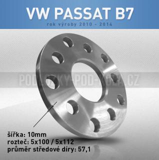 Rozšiřovací podložka VW Passat B7, šíře 10mm, rozteč 5x112, střed 57,1 - průchozí, 1ks (Rozšiřovací podložka pro vozy VW Passat B7, r.v.10-14)