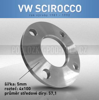 Rozšiřovací podložka VW Scirocco, šíře 5mm, rozteč 4x100, střed 57,1 - průchozí, 1ks (Rozšiřovací podložka pro vozy VW Scirocco, r.v.81-92)