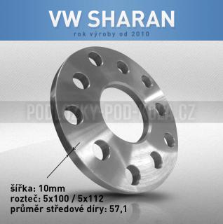 Rozšiřovací podložka VW Sharan, šíře 10mm, rozteč 5x112, střed 57,1 - průchozí, 1ks (Rozšiřovací podložka pro vozy VW Sharan, r.v.10->)