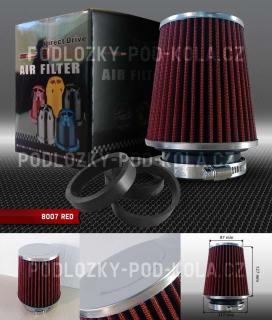 Universální sportovní filtr - vzduchový, barva červená/chrom, PD-JBR-8007-RED (Sportovní filtr JBR)