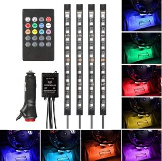 VÝPRODEJ - LED RGB 4x22cm osvětlení do interiéru aut, s dálkovým ovládáním (led rgb sestava do interiéru vozidel s dálkovým ovládáním)