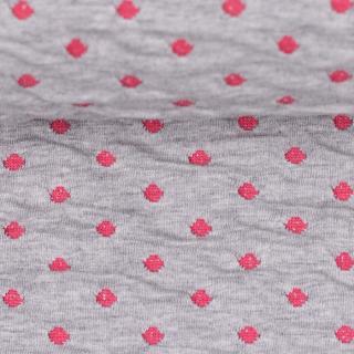Bavlněný úplet plastický – růžové puntíčky na šedé