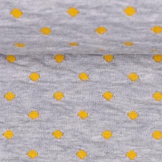 Bavlněný úplet plastický – žluté puntíčky na šedé