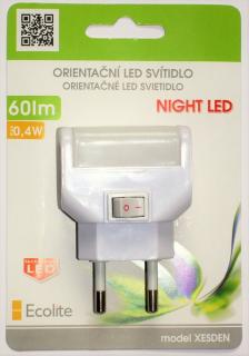 Noční LED svítidlo ECOLITE 0,4W, bílé s vypínačem XESDEN